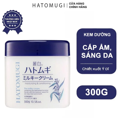 Kem dưỡng trắng da ý dĩ Hatomugi Moisturizing & Conditioning The Milky Cream 300g