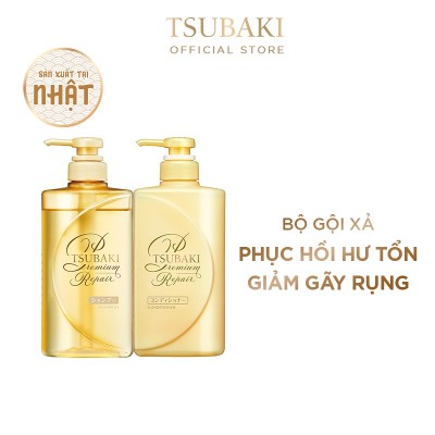 Bộ đôi gội xả Phục hồi ngăn rụng tóc Premium Repair Tsubaki (490ml/chai)
